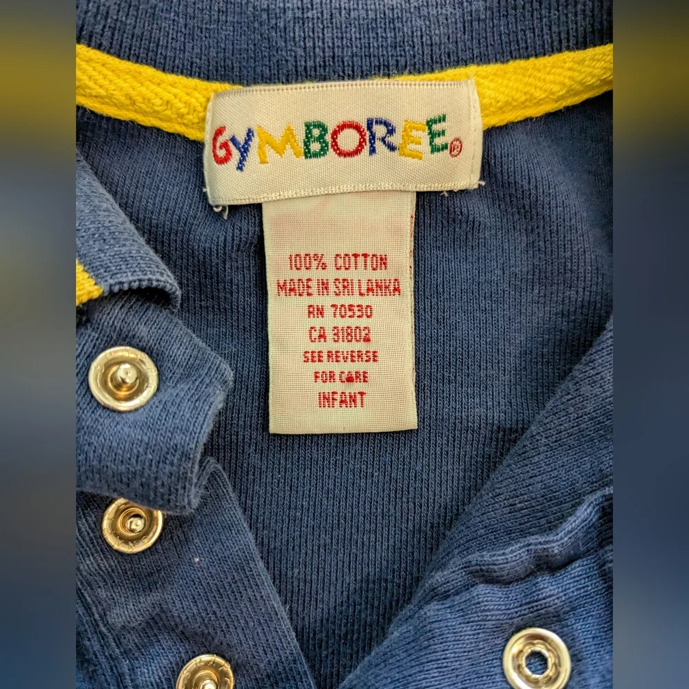 Vintage Gymboree 90s Blue Gray Long Sleeve Bodysuit Seal Embroidery Size Infant
